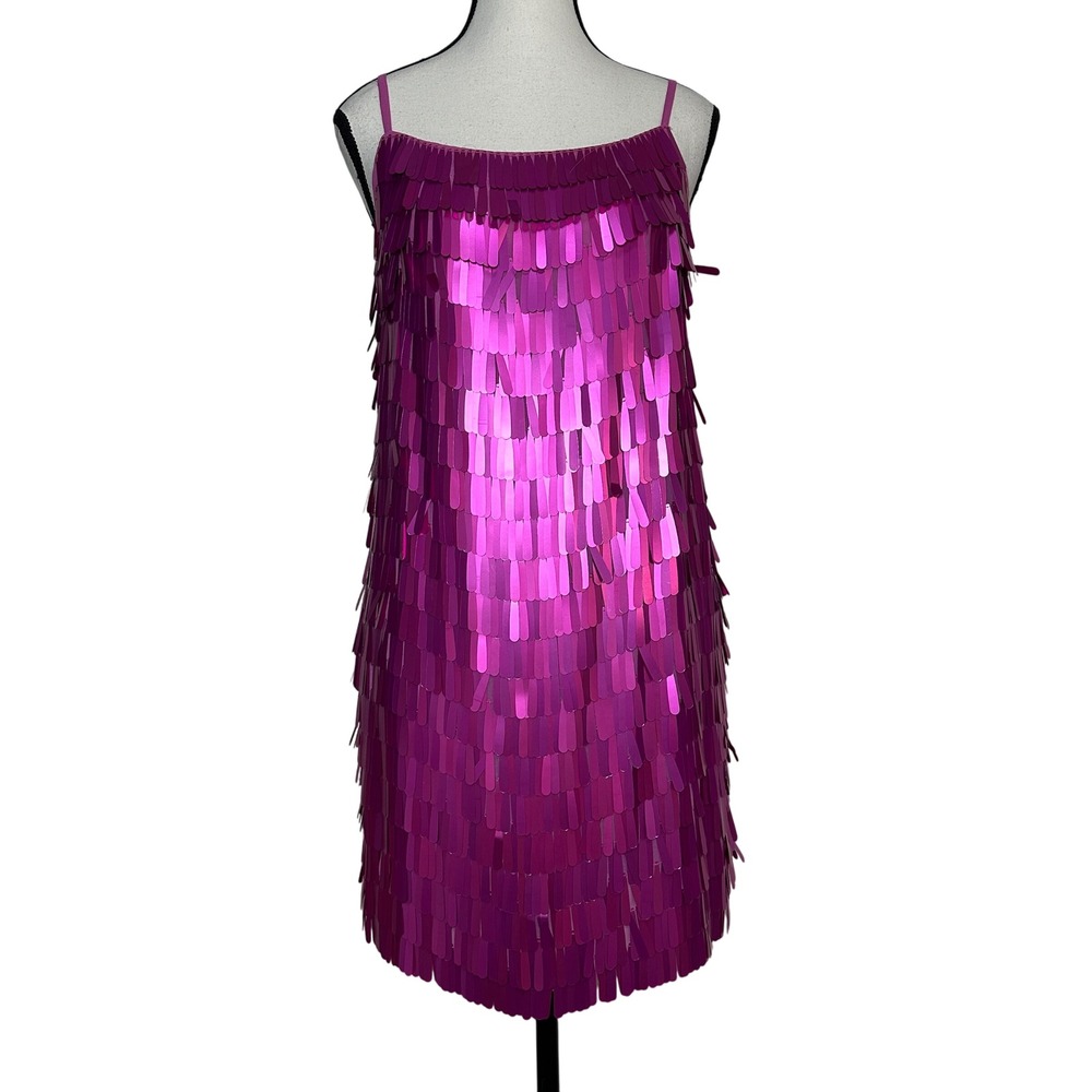 Nasty Gal Hot Pink Sequin Flapper Mini Slip Dress Size 6 Party Glam Barbie Spark